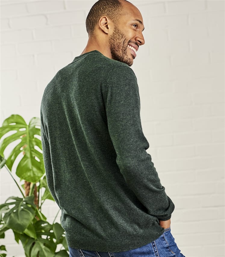 Tweed Green Mens Cashmere & Merino V Neck Cardigan WoolOvers UK