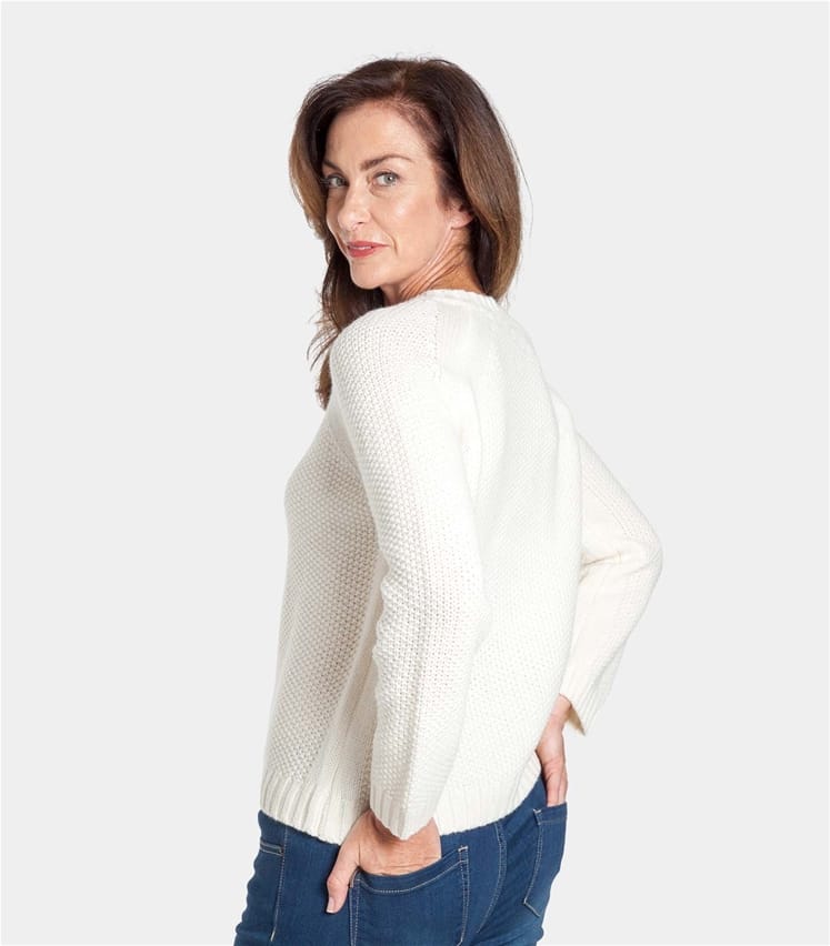 Cream Womens Lambswool Moss Stitch Jumper WoolOvers UK