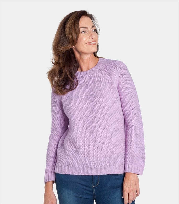 Soft Violet Pure Lambswool | Womens Lambswool Moss Stitch Sweater