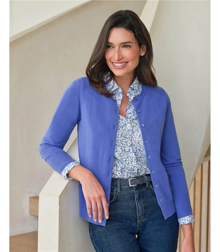 Wedgewood Blue | Cashmere Crew Neck Cardigan | WoolOvers US
