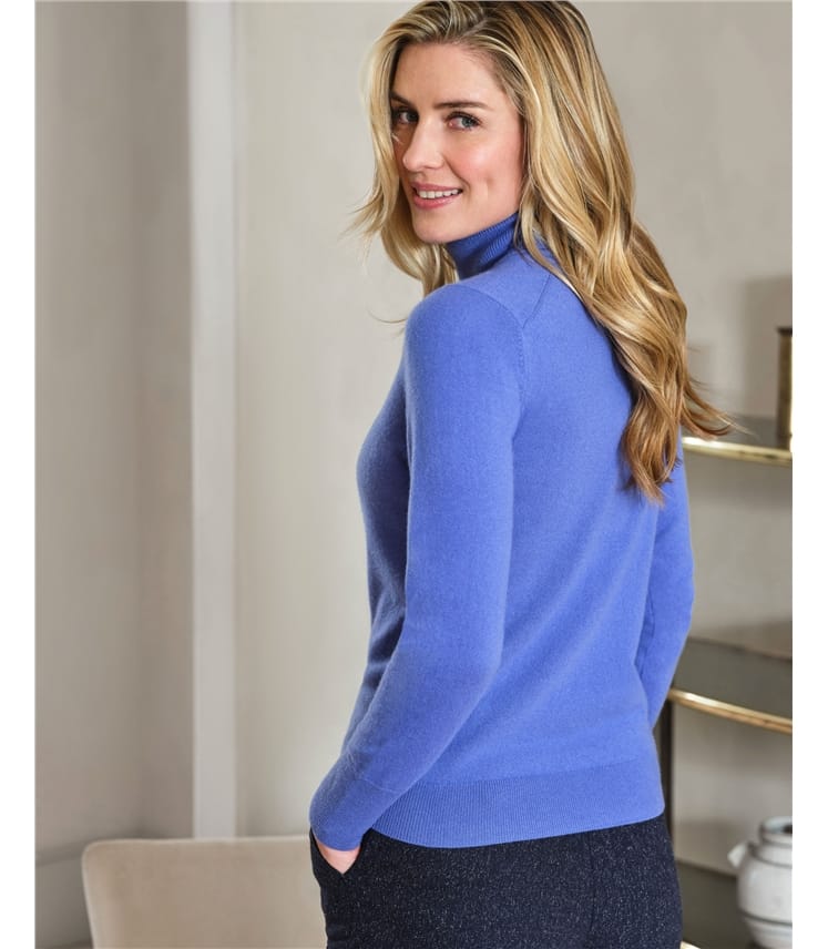 Wedgewood Blue | Womens Cashmere Polo Neck Sweater | WoolOvers UK