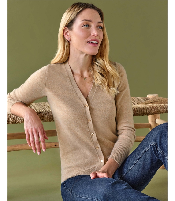 Kaschmir Strickjacke mit V-Ausschnitt