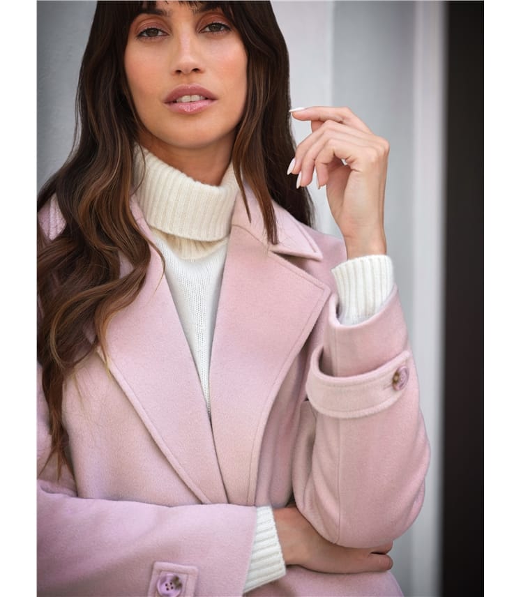 Pale Pink Luxury Wool Cropped Double Breasted Coat WoolOvers US