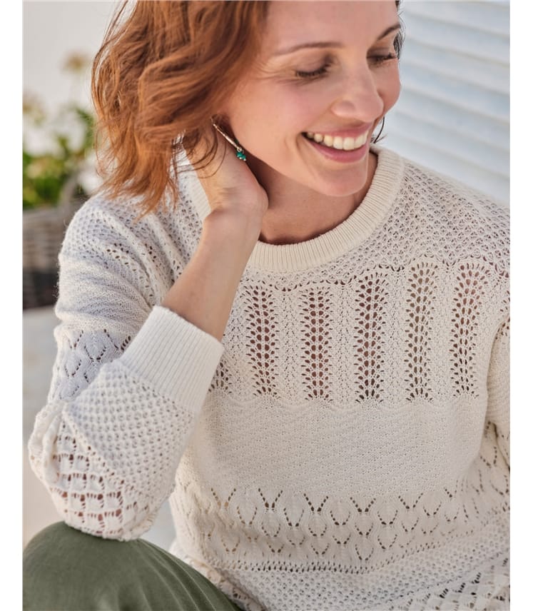 Absolutely Stripe Pointelle Knit Sweater (Extended Sizes Available