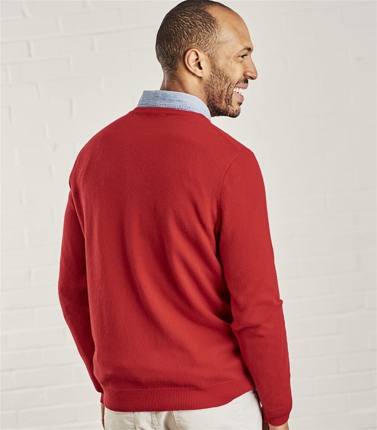Red | Mens Cashmere & Merino Crew Neck Sweater | WoolOvers US