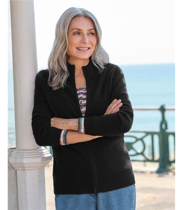 Strickjacke mit Reißverschluss aus Lammwolle für Damen