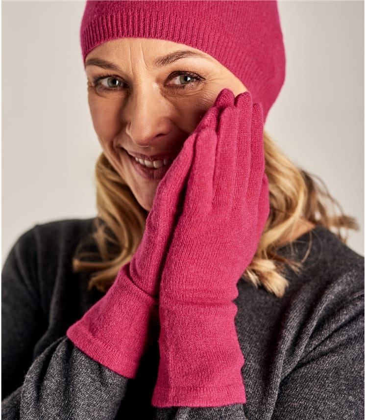 Posey Pink | Womens Pure Cashmere Gloves | WoolOvers UK