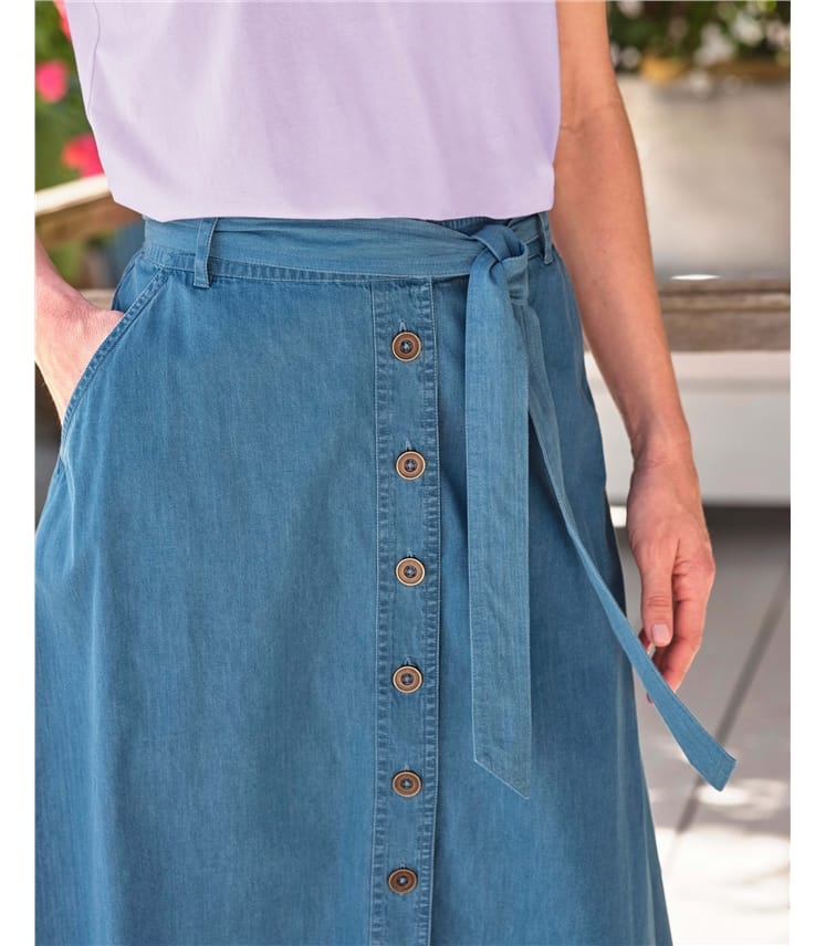 Chambray Button Through Midi Skirt