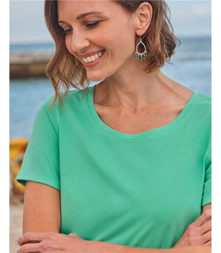 Caribbean Green Organic Cotton Scoop Neck Top Woolovers Au 