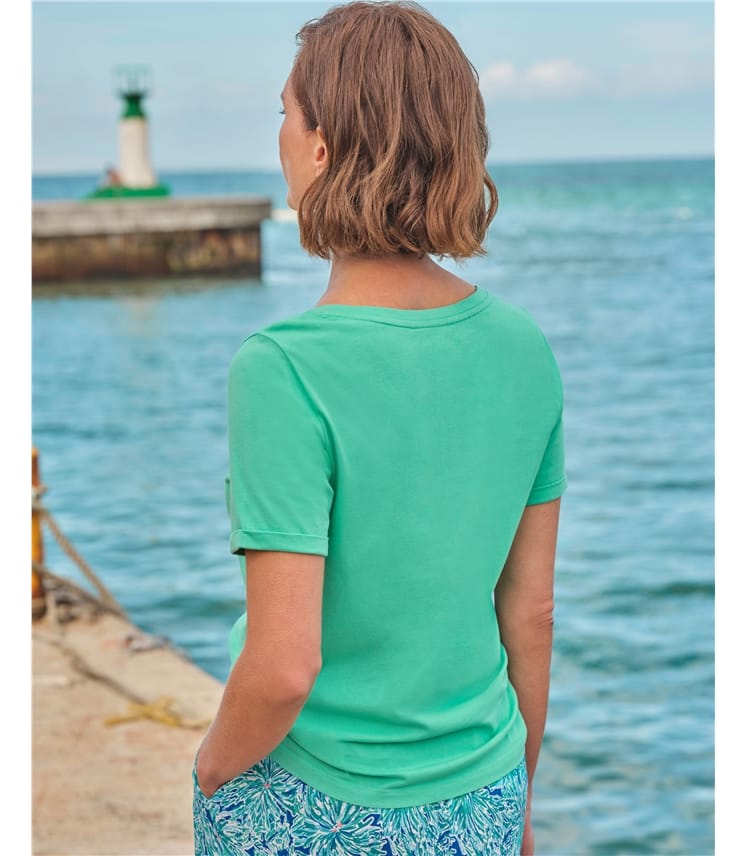 T-Shirt mit U-Boot-Ausschnitt aus Bio-Baumwolle für Damen 