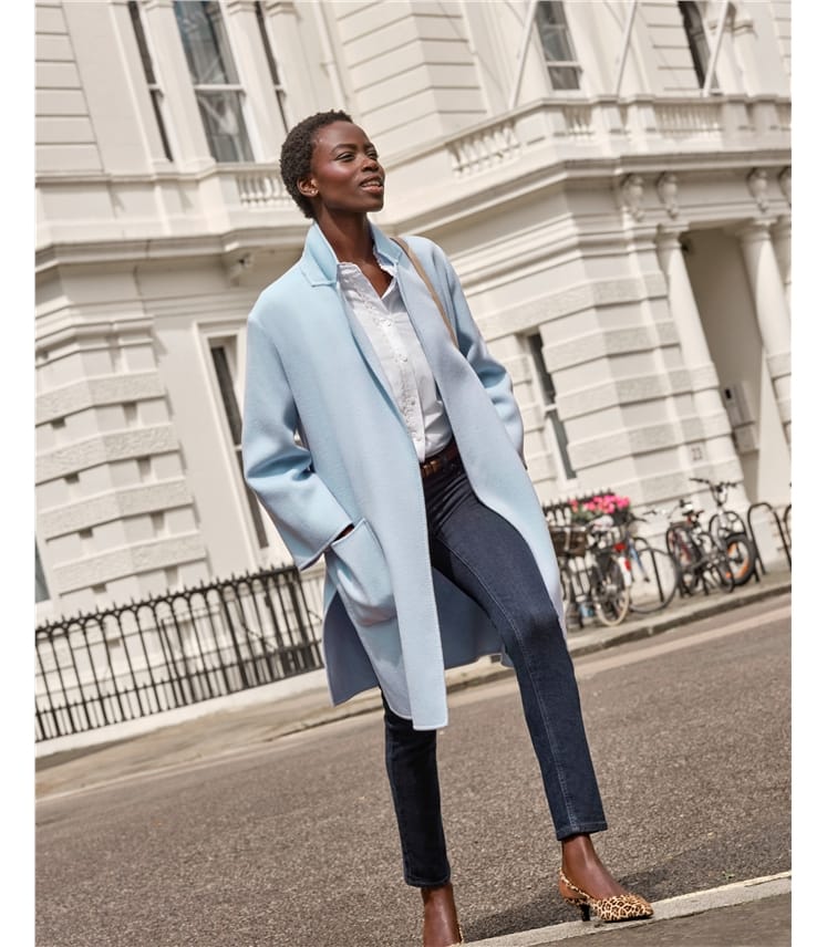 Light Blue | Double Faced Kimono Coat | WoolOvers UK