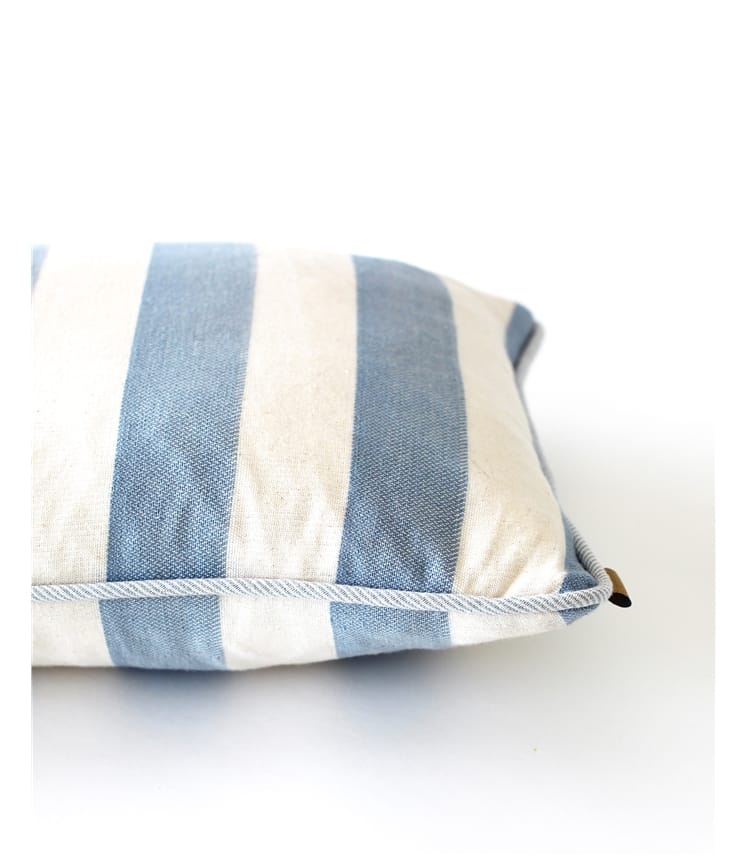 Blue Rectangular Bold Stripe Cushion Woolovers Uk