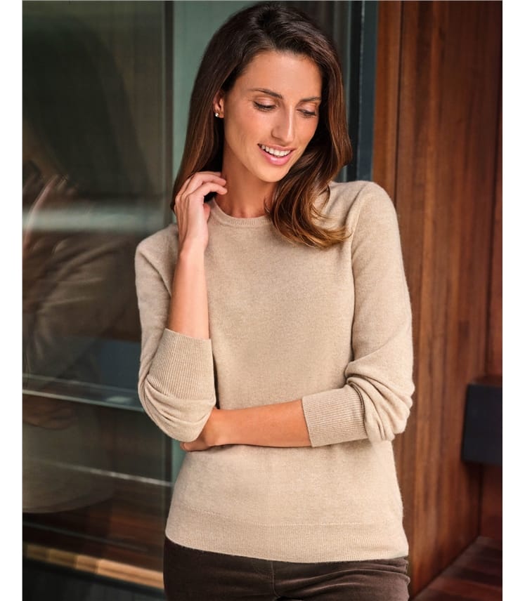 Camel Cashmere Crew Neck Sweater WoolOvers UK