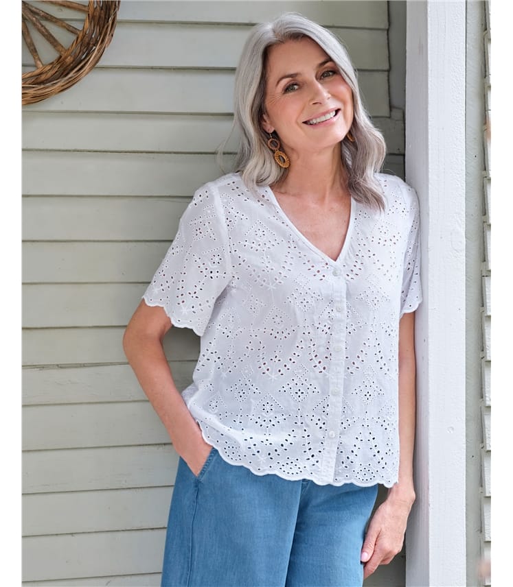 Slfdahlia Ss Broderi Shirt Bright White