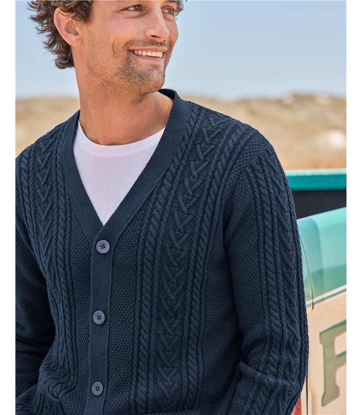 V Neck Cable Cardigan