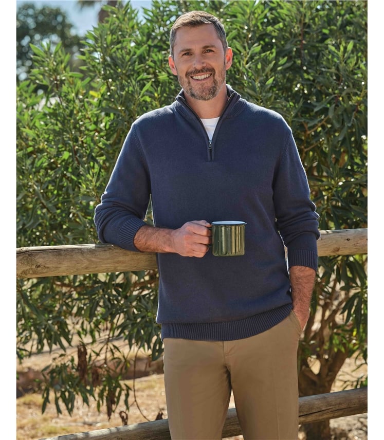 Essential Cotton Zip Neck Jumper