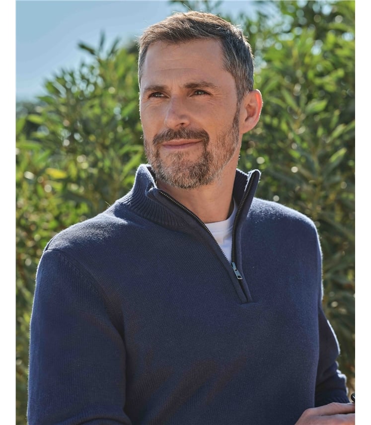 Essential Cotton Zip Neck Jumper