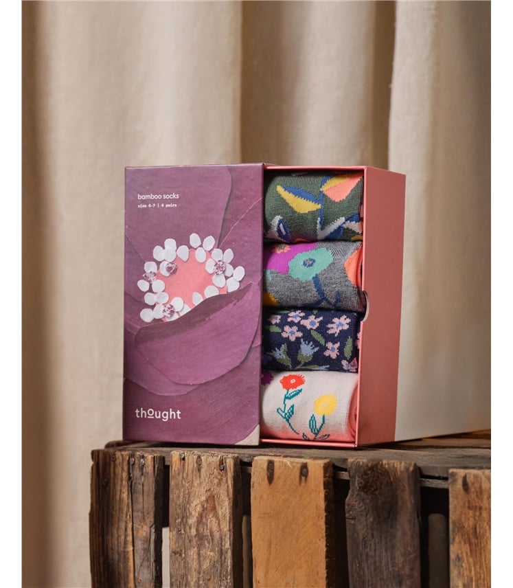 Flavia Floral Bamboo 4 Pack Sock Box