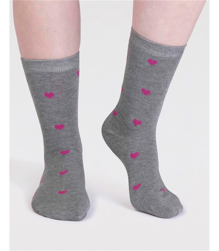 Grey Marl | Womens Haddie Bamboo Love Heart Socks | WoolOvers US