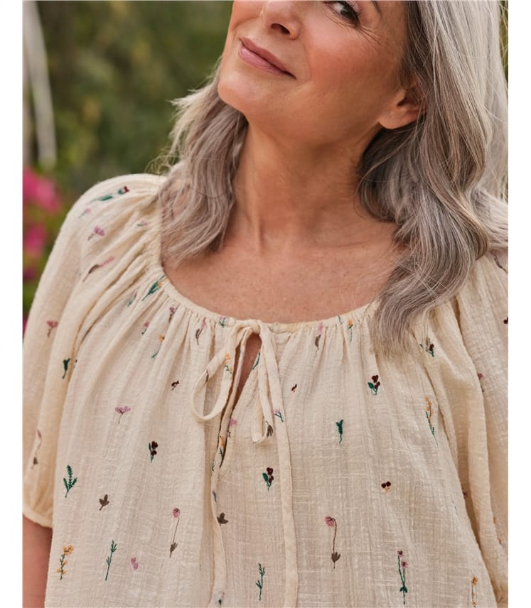 Embroidered Notch Neck Blouse
