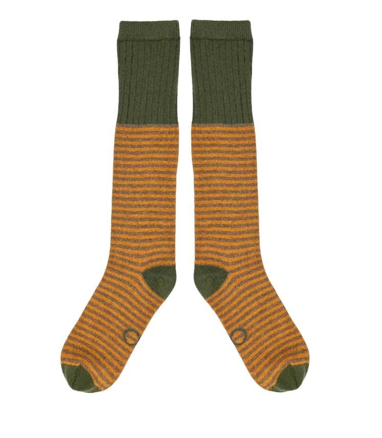 Mustard Stripe | Mens Lambswool Knee Socks | WoolOvers UK