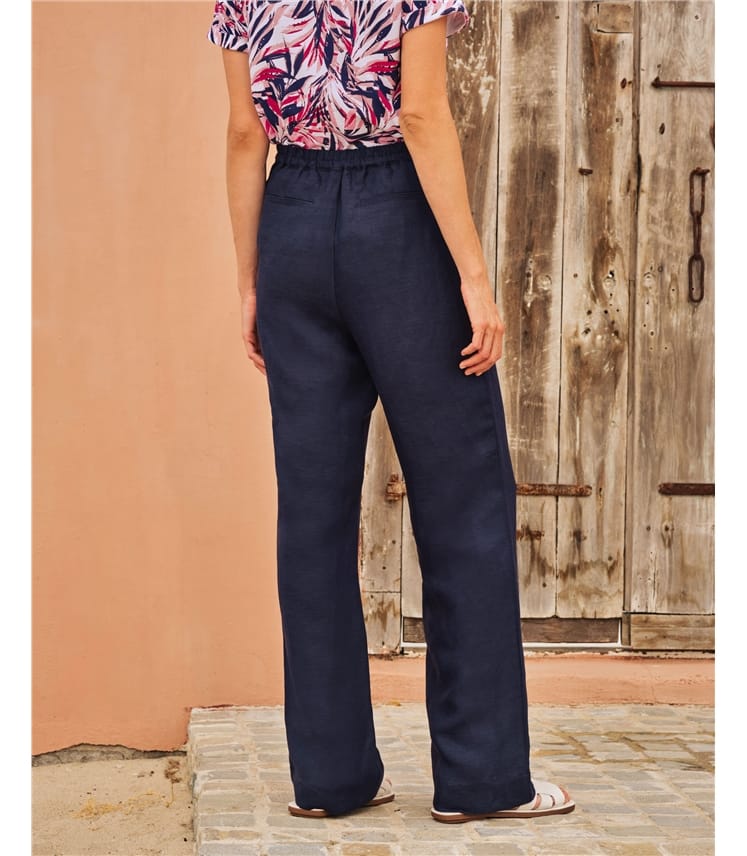 Navy wide leg linen trousers hotsell