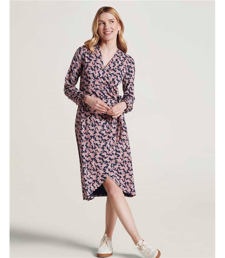 Navy | Thackery Lenzing™ EcoVero™ Printed Wrap Midi Dress | WoolOvers US