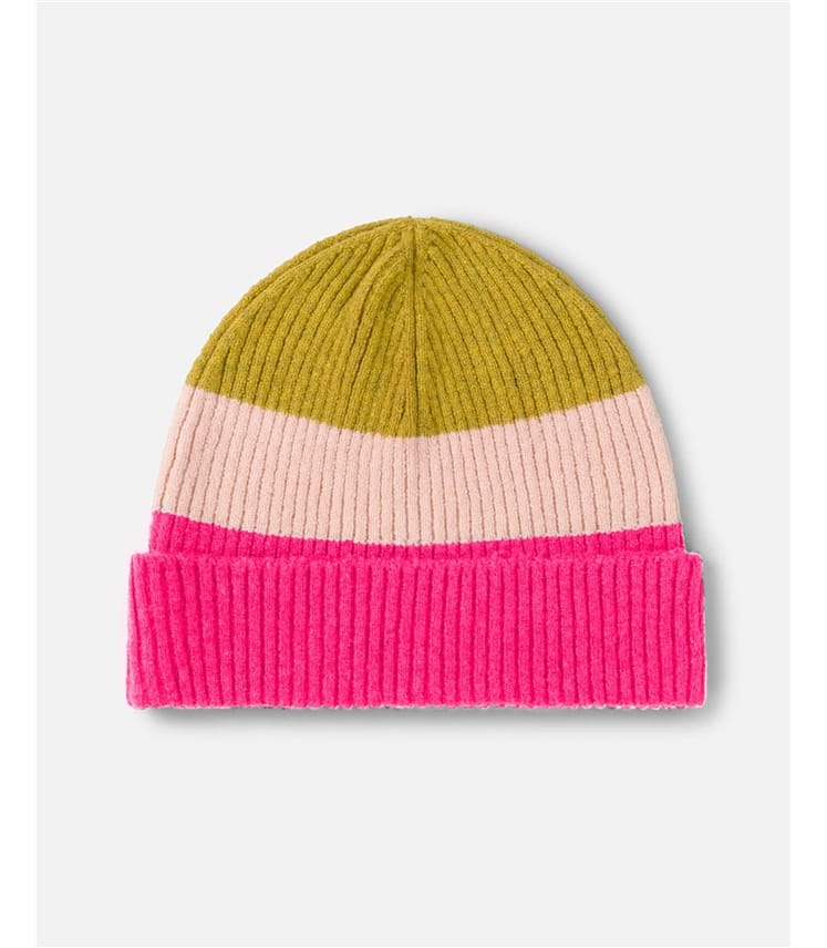 Multi | Stef Organic Cotton Fluffy Colour Block Beanie Hat | WoolOvers UK