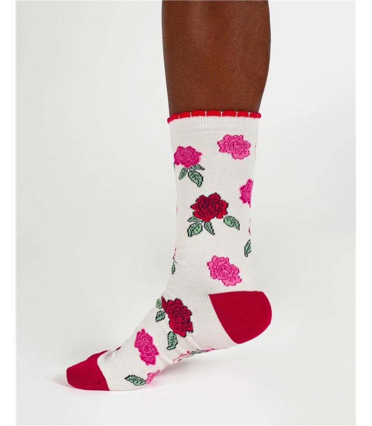 Womens Rose Bamboo Crew Sock