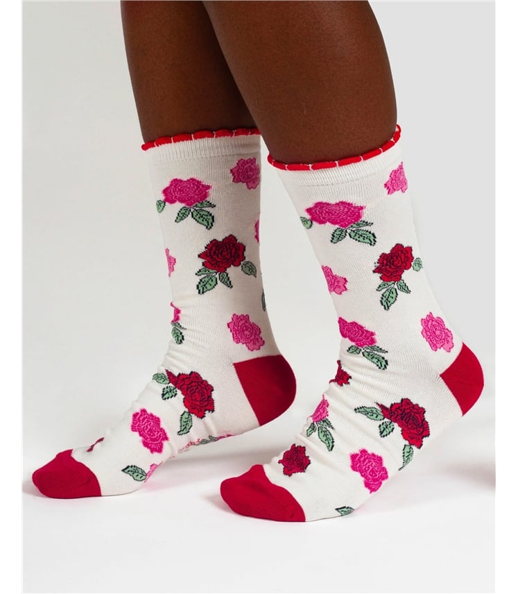 Womens Rose Bamboo Crew Sock