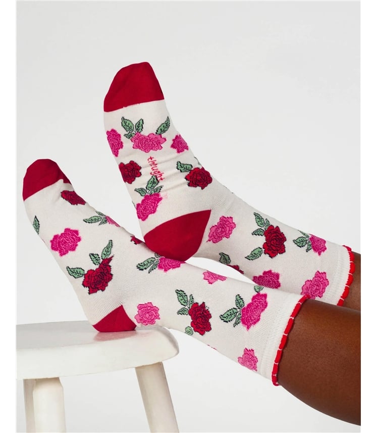 Womens Rose Bamboo Crew Sock