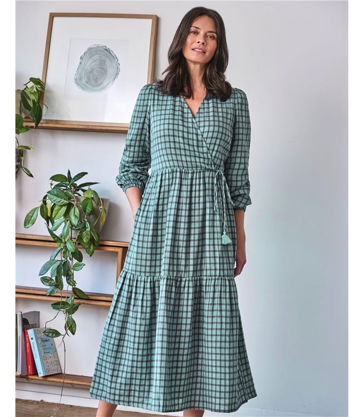 Dark Pine Green | Galla Organic Cotton Wrap Dress | WoolOvers US