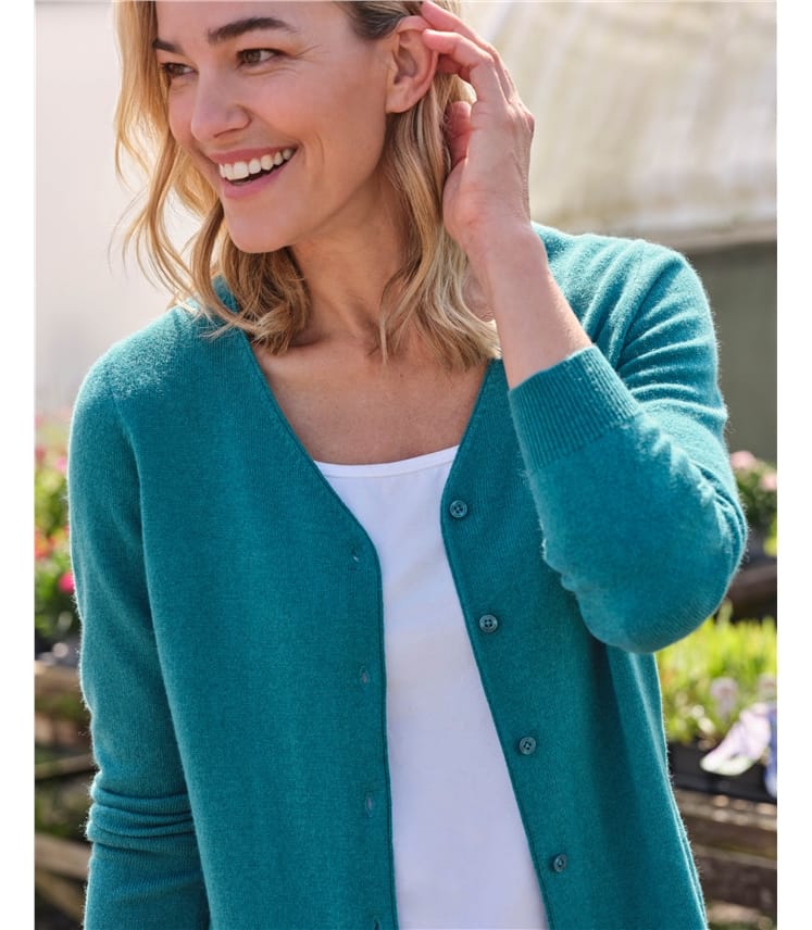 Strickjacke mit V-Ausschnitt aus Merino- und Kaschmirwolle für Damen