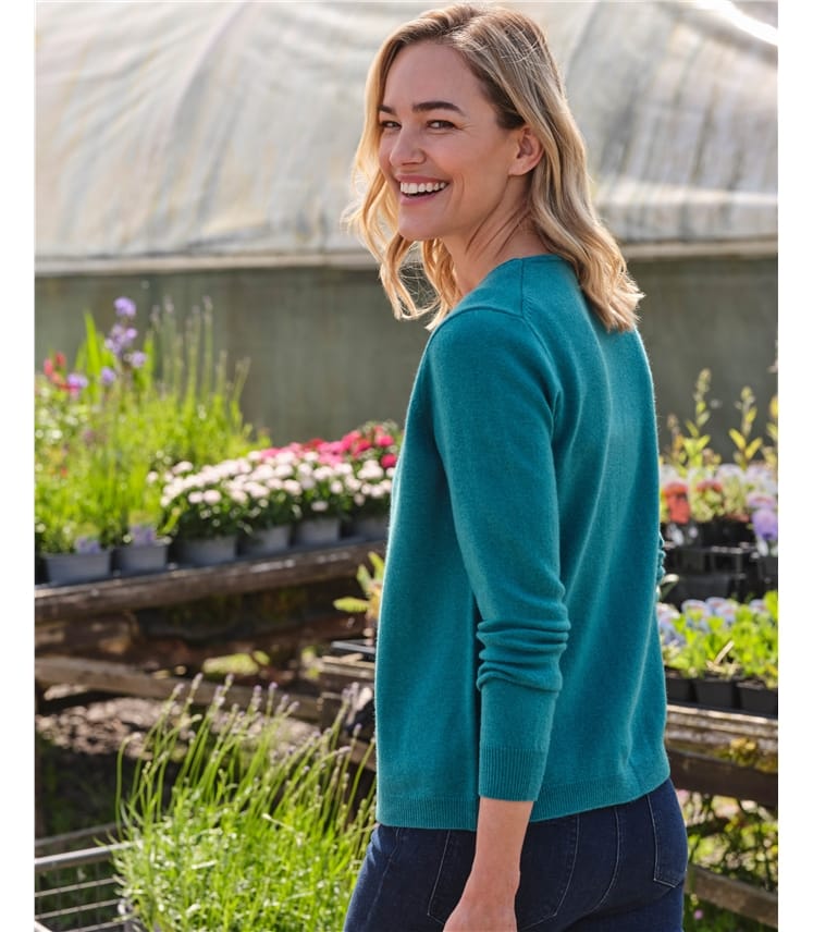 Teal | Cashmere Merino Classic V Neck Cardigan | WoolOvers US