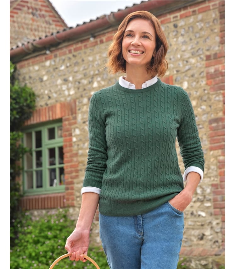 Cashmere Merino Cable Crew Neck Jumper