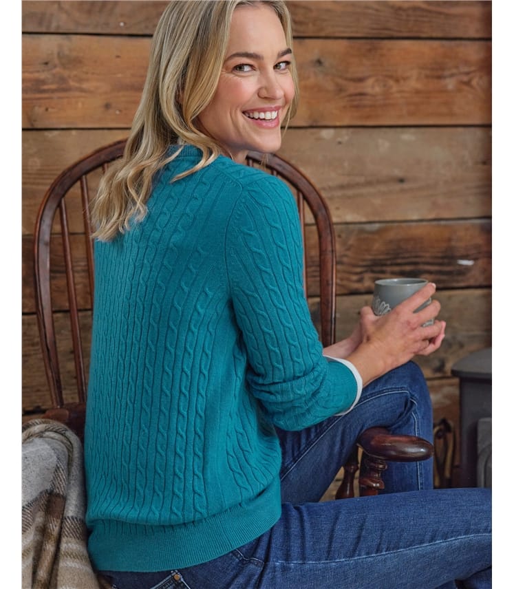 Cashmere Merino Cable Crew Neck Jumper