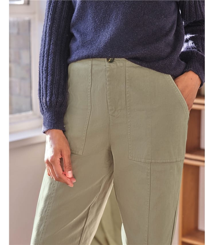 Olive Green Thick Cotton Stonewashed Unisex Pants | Green | Split-Skirts- Pants, Pocket, Bohemian, Unisex, XL-Plus