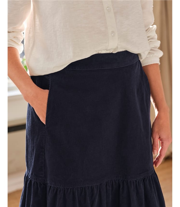 Milou Organic Cotton Corduroy Tiered Midi Skirt