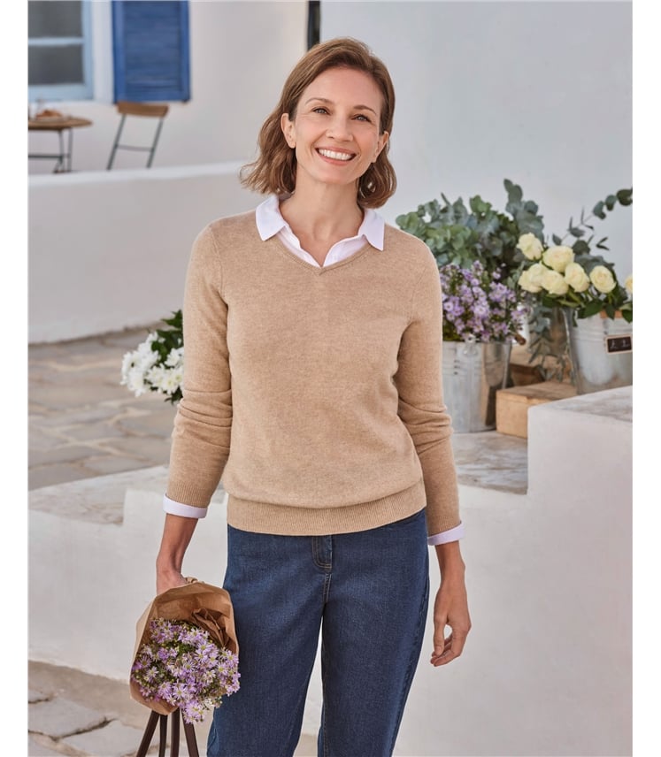 Cashmere & Merino V Neck Knitted Jumper