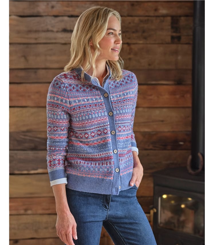 Lambswool Fairisle Crew Neck Cardigan