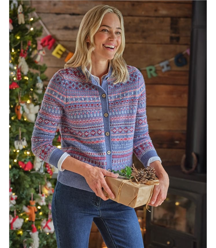 Lambswool Fairisle Crew Neck Cardigan