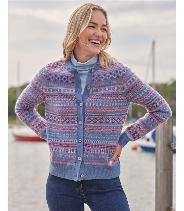 Lambswool Fairisle Crew Neck Cardigan