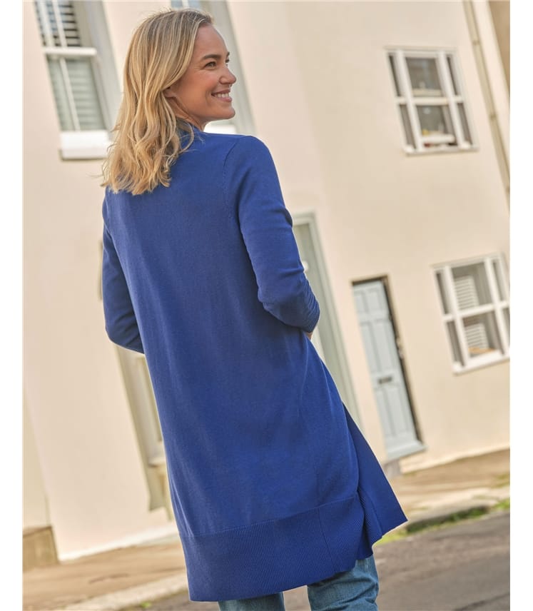 Midnight Blue Longline Open Cardigan WoolOvers US