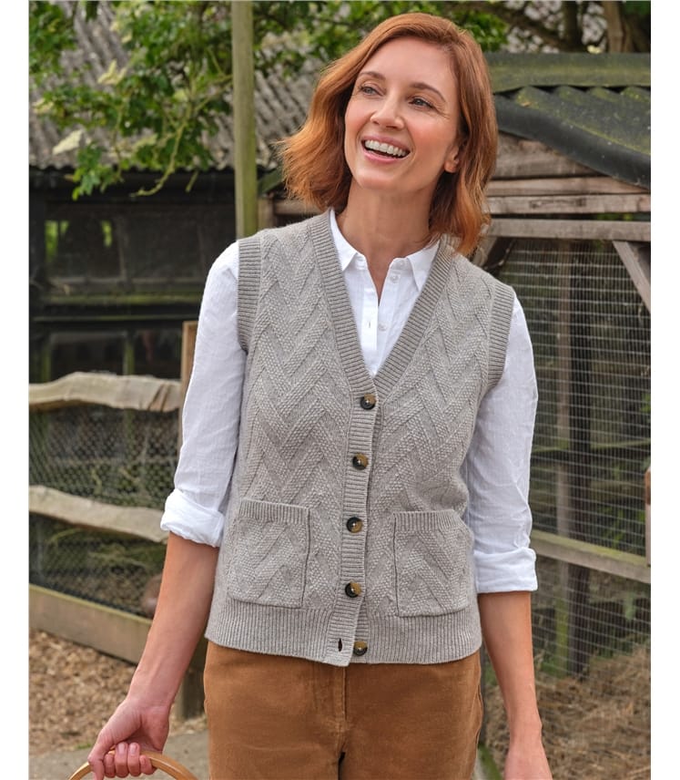 Grey Marl Chevron Cable Waistcoat WoolOvers UK