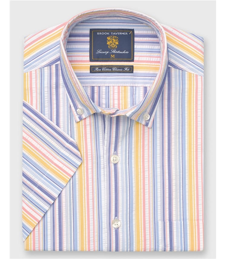 Multi Stripe | Sunkissed Seersucker Short Sleeve Shirt | WoolOvers UK