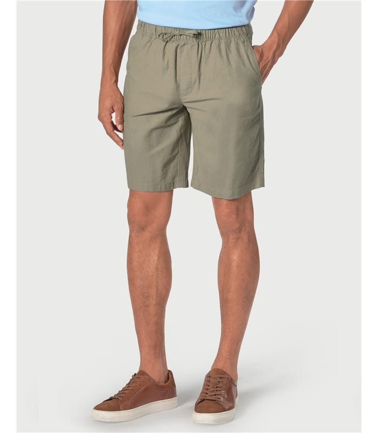 Khaki Cowdrey Stretch Relaxed Drawcord Shorts WoolOvers UK