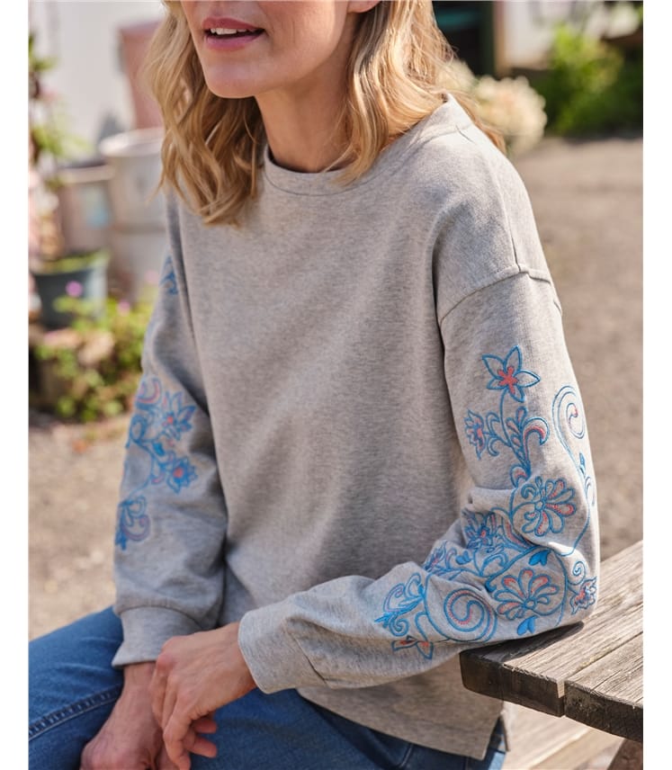 Embroidered Sleeve Sweatshirt