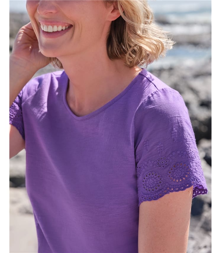 Organic Cotton Broderie Sleeve Top