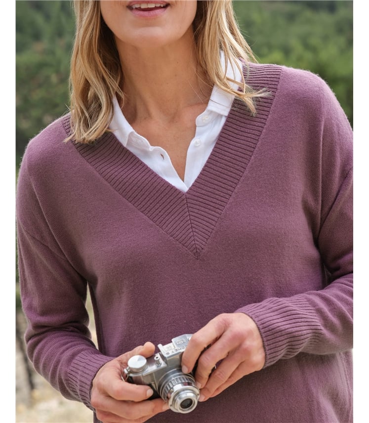 Tunika mit tiefem V-Ausschnitt aus Merinowolle und Kaschmir für Damen