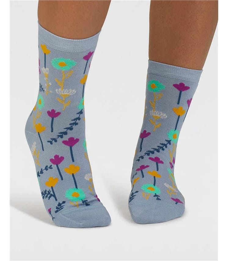 Chambray Blue | Mapel Floral Bamboo Socks | WoolOvers UK